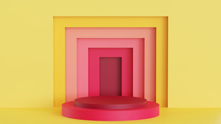 3D illustration of a podium against a layered backgroundの写真素材