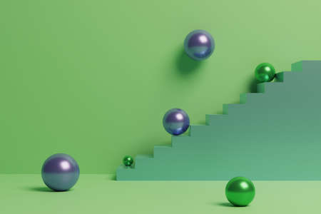 Creative 3D illustration of a green staircaseの写真素材