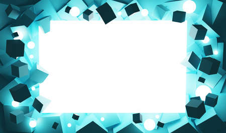3D illustration of cyan cubes and a vast empty space for a message