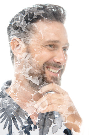 A transparent double exposure portrait of a man