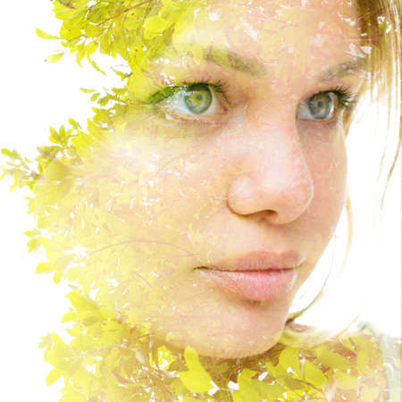 Closeup square portrait mixed with a picture of nature