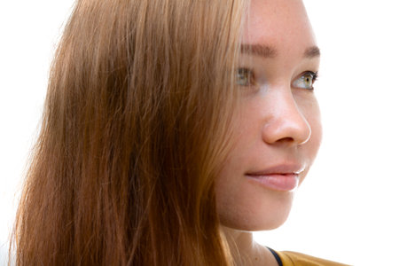 Closeup portrait of a young attractive blond womanの写真素材