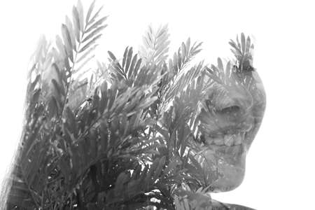 Joy. Double exposure portrait of a woman