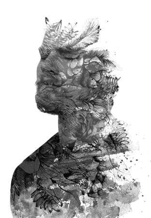 Paintography. A portrait of a man combined with a grungy paintingの写真素材