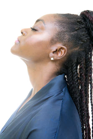 A profile portrait of an attractive African American woman.の写真素材