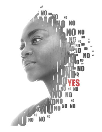 Paintography. A portrait of a woman combined with a word cloud.の写真素材