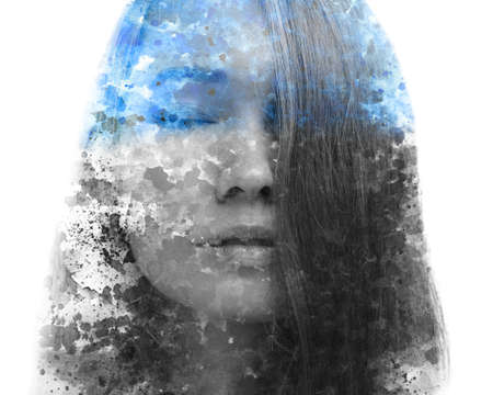A portrait of a woman combined with a painting in a paintography technique.の写真素材