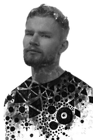 Paintography. A portrait of a young man combined with abstract geometric shapes.