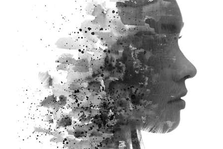 Paintography. Dramatic double exposure portrait depicting a mental health concept