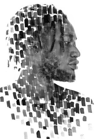 A portrait of a man combined with hand painted strokes. Paintography.の写真素材