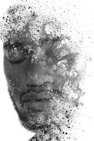 Paintography. A portrait of a man combined with various ink splashes.
