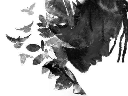 Paintography. A portrait of a man combined with a painting.の写真素材