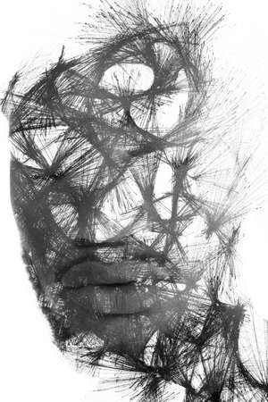 Paintography. A portrait of a man combined with an abstract painting.の写真素材