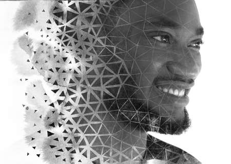 A portrait of a man combined with an abstract ink painting. Paintography.