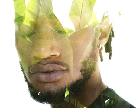 The natural flow. Double exposure portrait