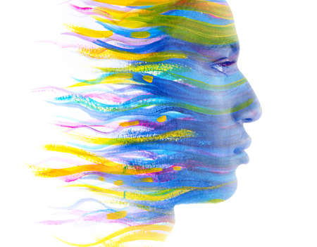 Paintography. Combination of a man portrait and painting depicts an emotional stateの写真素材