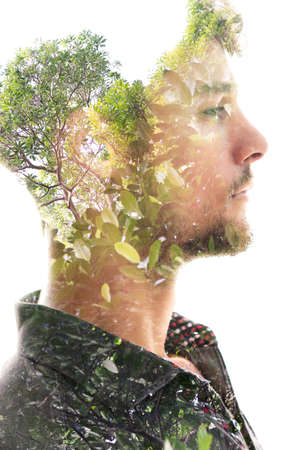 Nature within. Double exposure portraitの写真素材