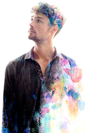 Paintography portrait. Young man in a creative processの写真素材