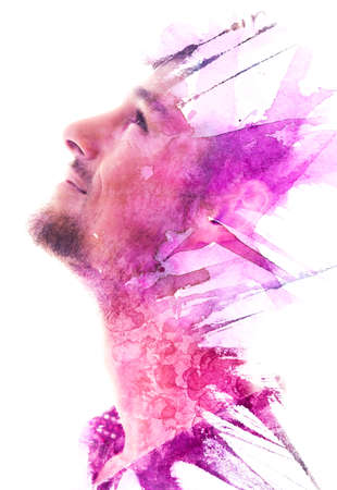 Paintography. Expressive brushstrokes mixed with a portraitの写真素材