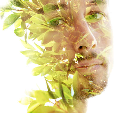 Double exposure portrait of a manの写真素材