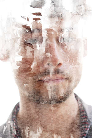 Paintography. Abstract painting blended with a portraitの写真素材