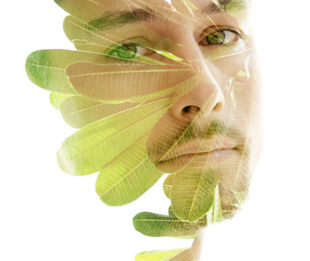 Tropical plant combined with a portrait of a man