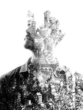 Housing issue. Paintography portrait of a young manの写真素材