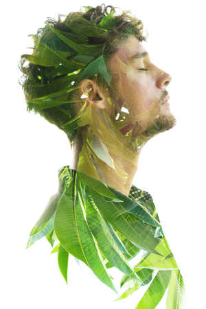 Contemplating emotions. Double exposure portrait