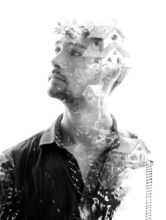 Surreal artwork merging portrait and a painting