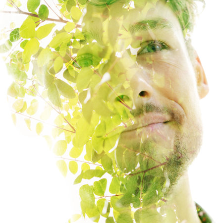 Nature is us. Double exposure portraitの写真素材