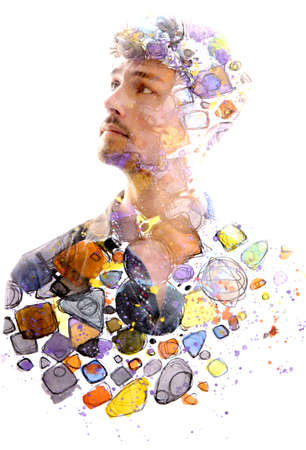 Paintography portrait blended with an abstract paintingの写真素材