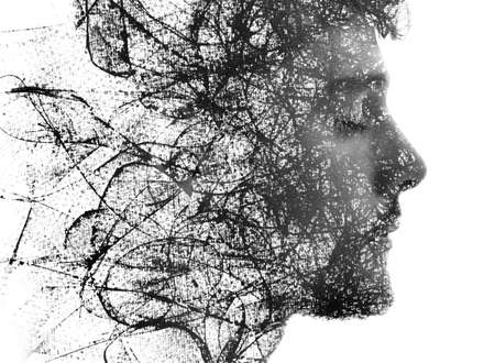 Paintography. Chaotic thought. Black and white compositionの写真素材