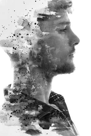 Paintography depicting emotional state of a young manの写真素材