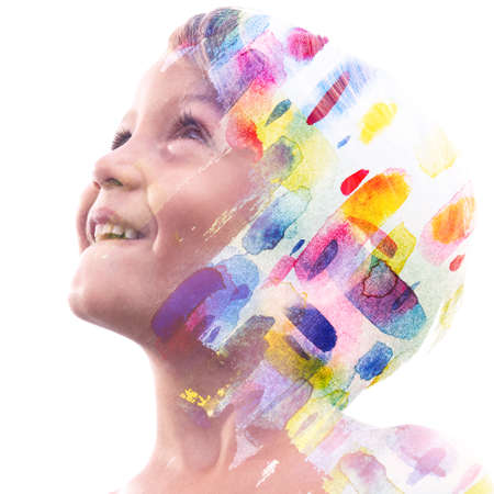 Paintography. Cheerful boy immersed in his dreamsの写真素材