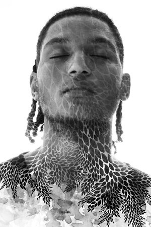Paintography. Hand drawn element combined with a portraitの写真素材