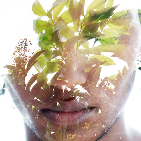 An image of a tree combined with a portrait of a young African American manの写真素材