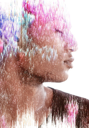 Pixelsort effect combined with a portrait of a manの写真素材