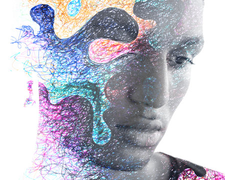 Paintography. A portrait of a black man combined with a pen drawing