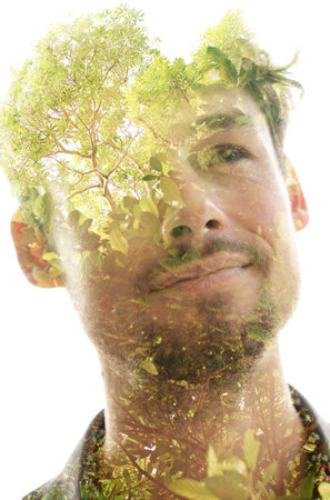 A portrait of a man combined with treesの写真素材