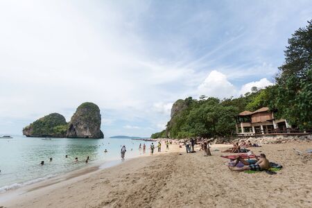KRABI,THAILAND - JANUARY 20: Rai Lay beace on January 20,2016 in Krabi, Thailand. People relaxing on Rai Lay beach that is one of the most famous beach in the world.のeditorial素材