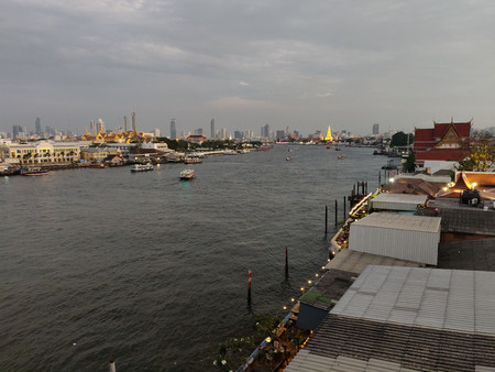The best landscape view of Chao Phraya river, from this view can see The Grand Palace and Wat Arun temple.のeditorial素材