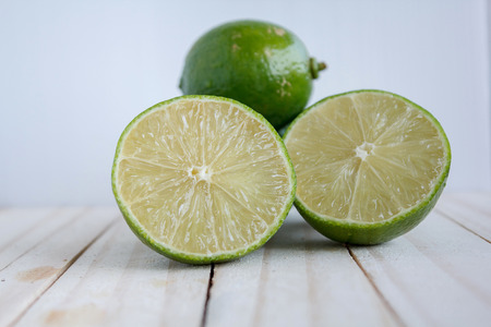 Lemon on wooden floor.