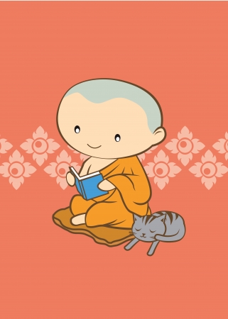 Thai cartoon Monk of thailand  orange backgroundのイラスト素材