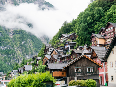 Hallstatt by Salzburg, Austria, traditional austrian wood village, UNESCO world culture heritage siteのeditorial素材