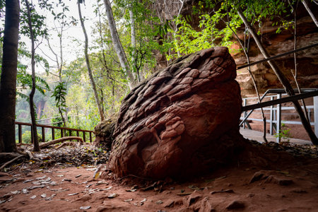 Naga Stone snake head shave rock at nakee cave Nakhon phantom Thailandの写真素材