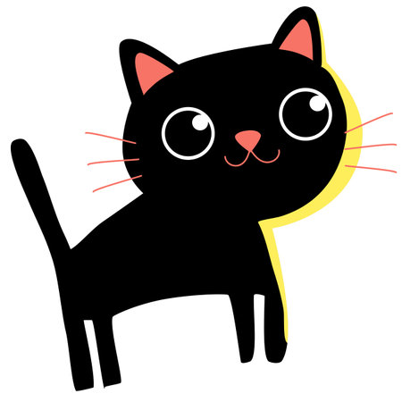 Cute black cat with big eyes on a white background. Vector illustrationのイラスト素材