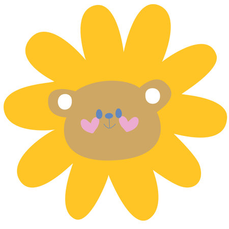 Cute cartoon bear in a flower. Vector illustration isolated on white background.のイラスト素材