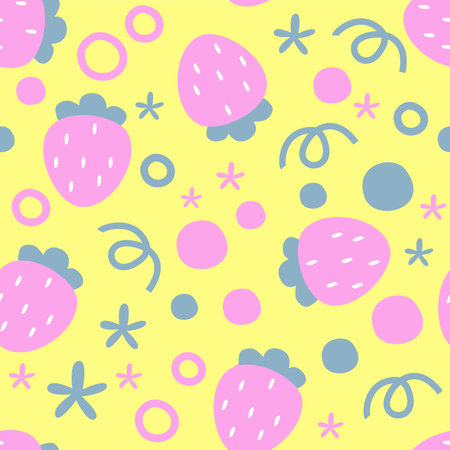 Seamless pattern with strawberries. Vector illustration in pastel colors.のイラスト素材