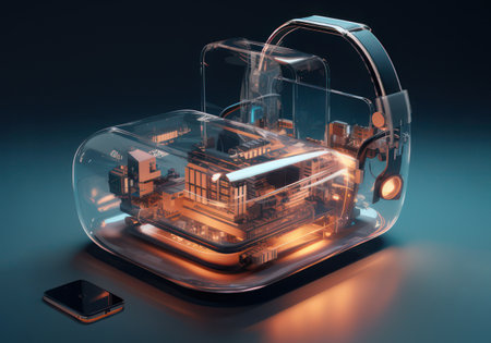 3D illustration of a microchip in the form of a lockの素材