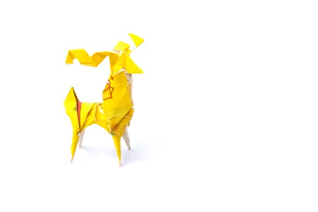 deer origami fold from yellow tea bag の写真素材